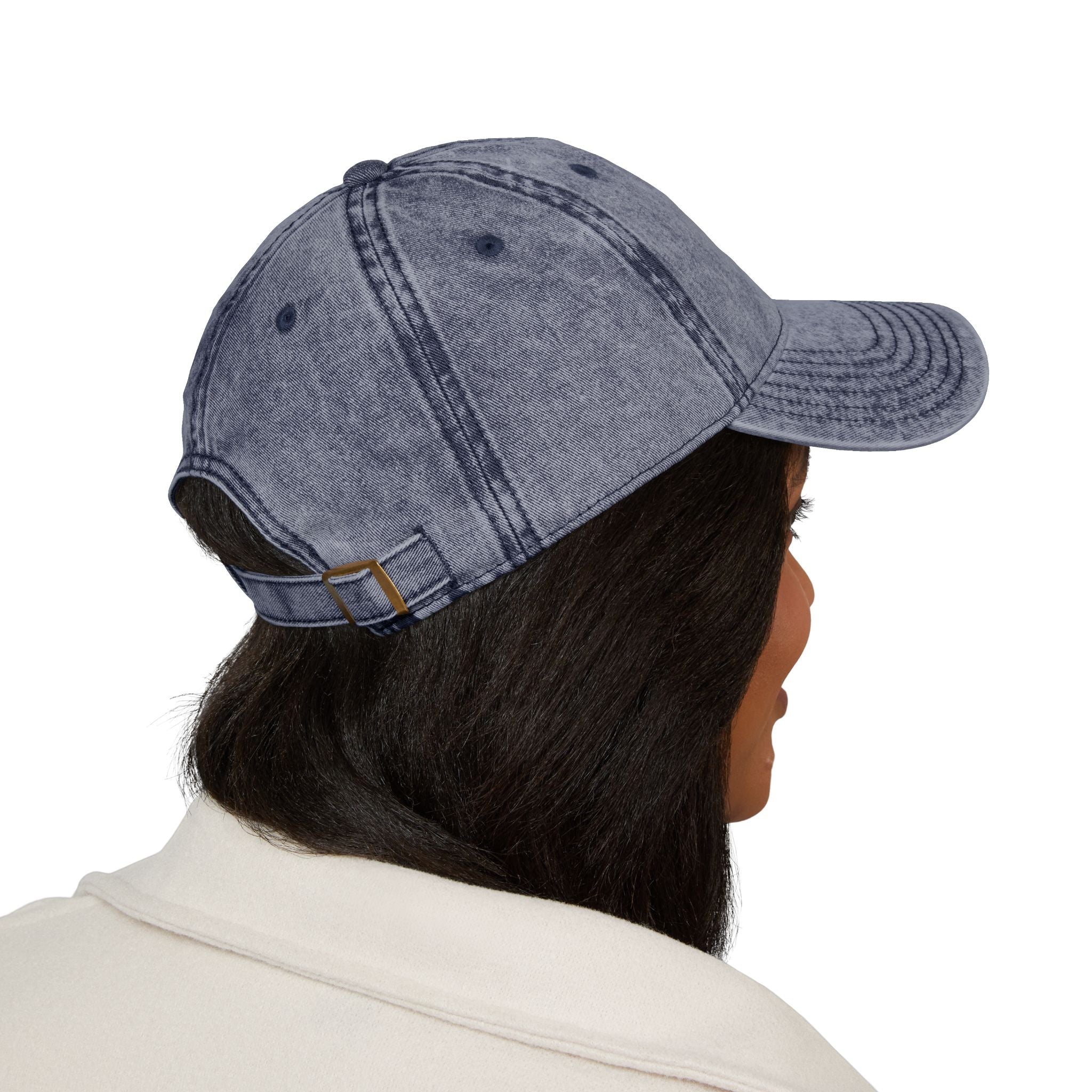 Vintage Embroidered Cap — Distressed Gray Hat with Gold Floral Crest