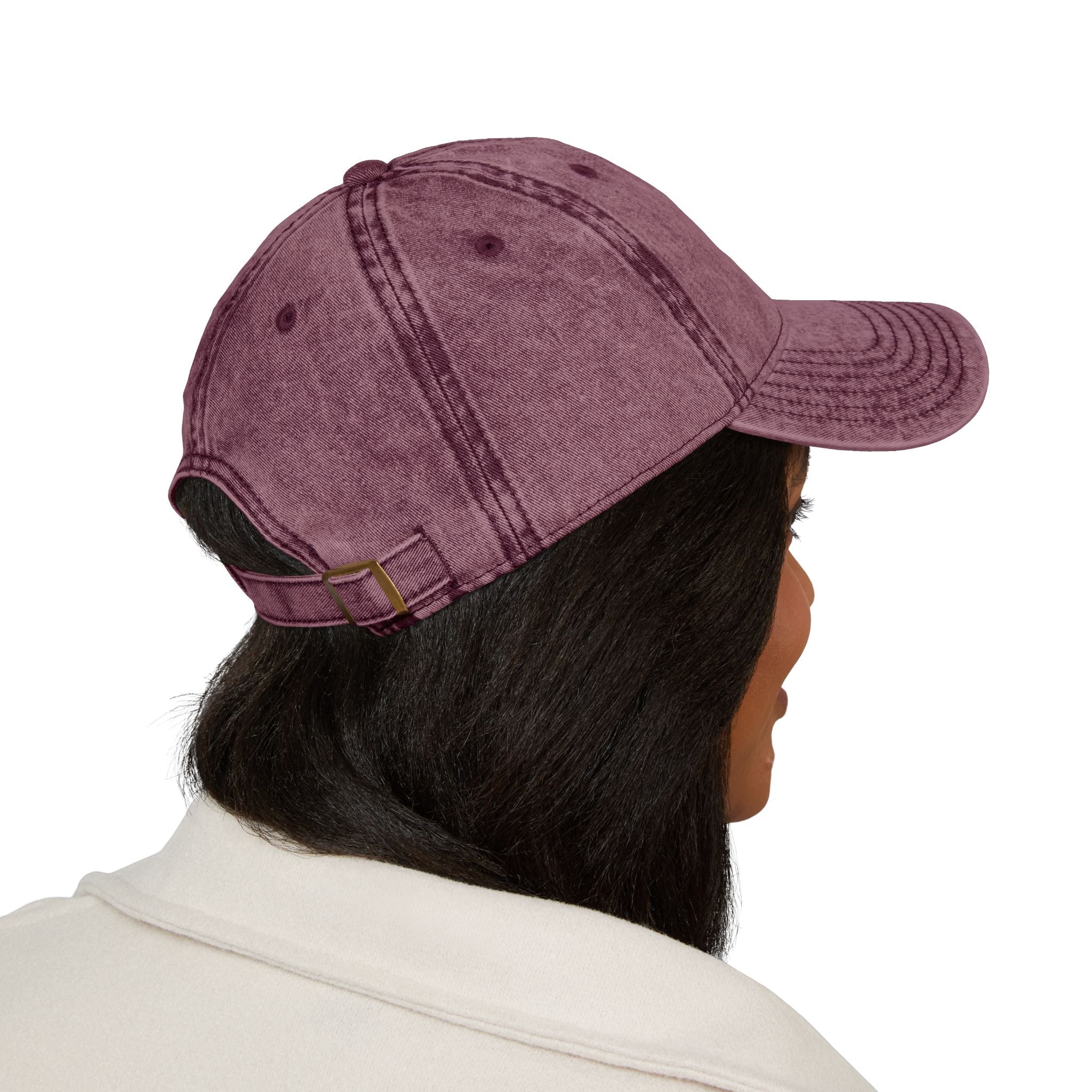 Vintage Embroidered Cap — Distressed Gray Hat with Gold Floral Crest