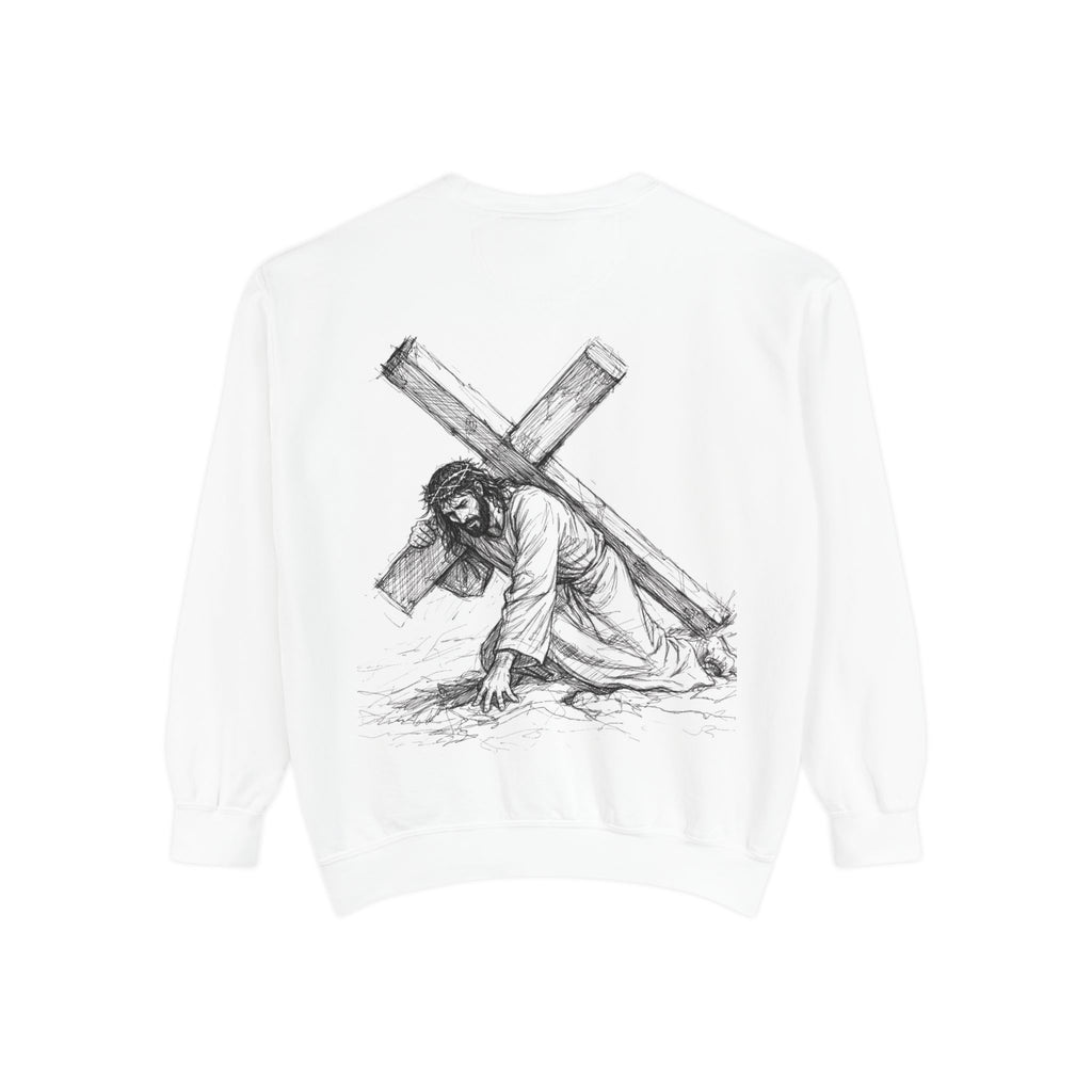 Christian Jesus Cross Sweatshirt — Jesus Carrying Cross Graphic Crewneck