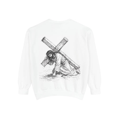 Christian Jesus Cross Sweatshirt — Jesus Carrying Cross Graphic Crewneck