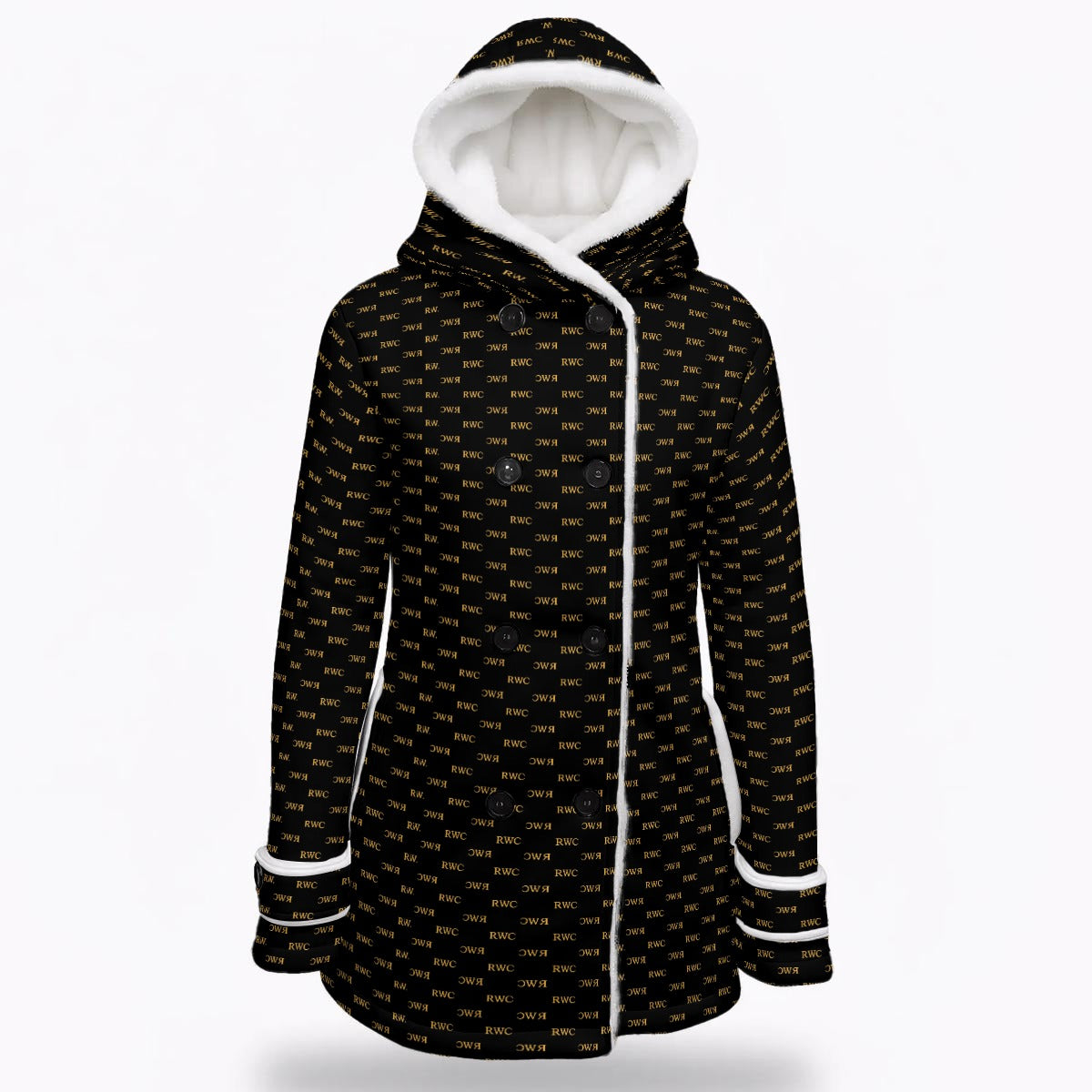 All-Over Print Women's Hooded Double-Breasted Winter Coat With Fleece