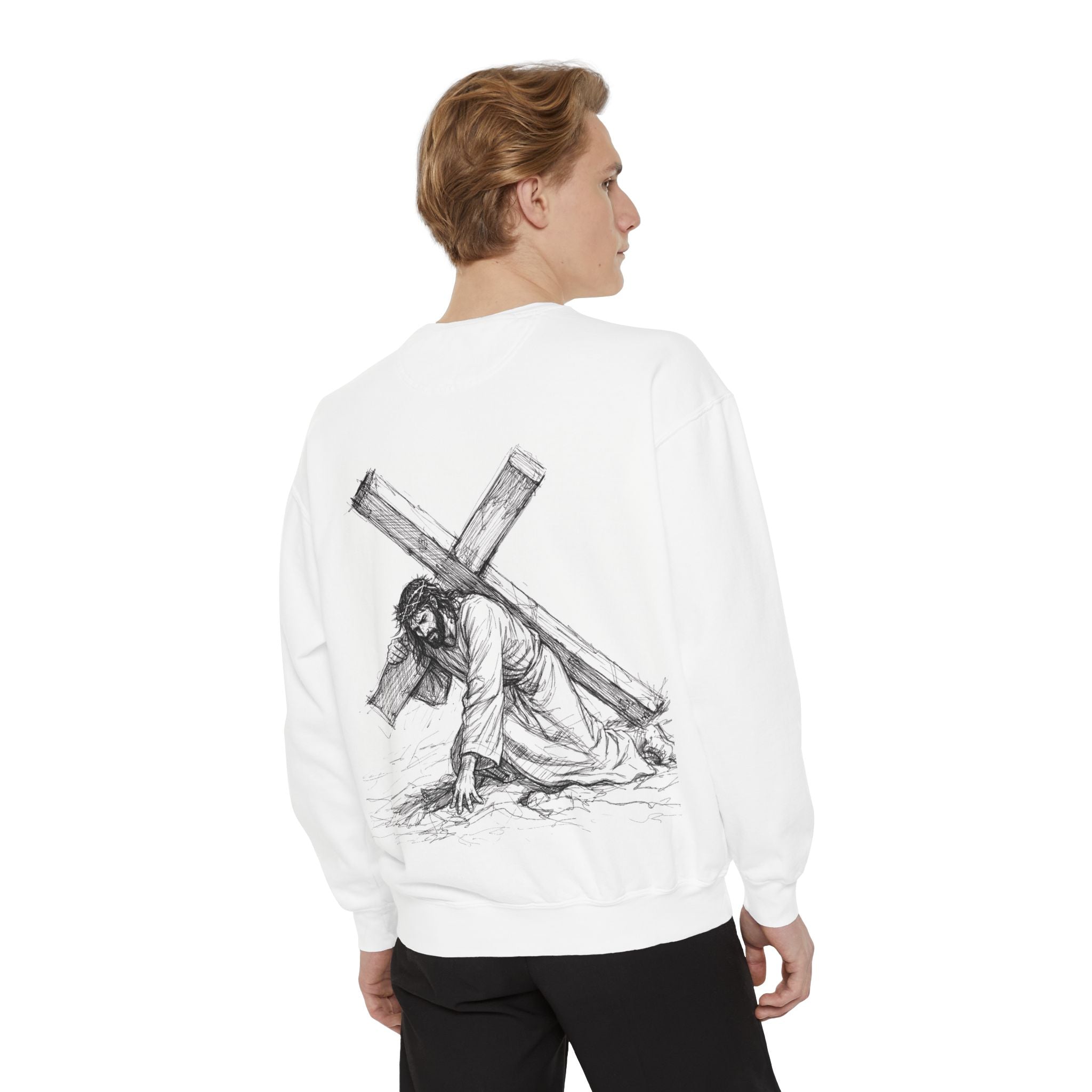 Christian Jesus Cross Sweatshirt — Jesus Carrying Cross Graphic Crewneck